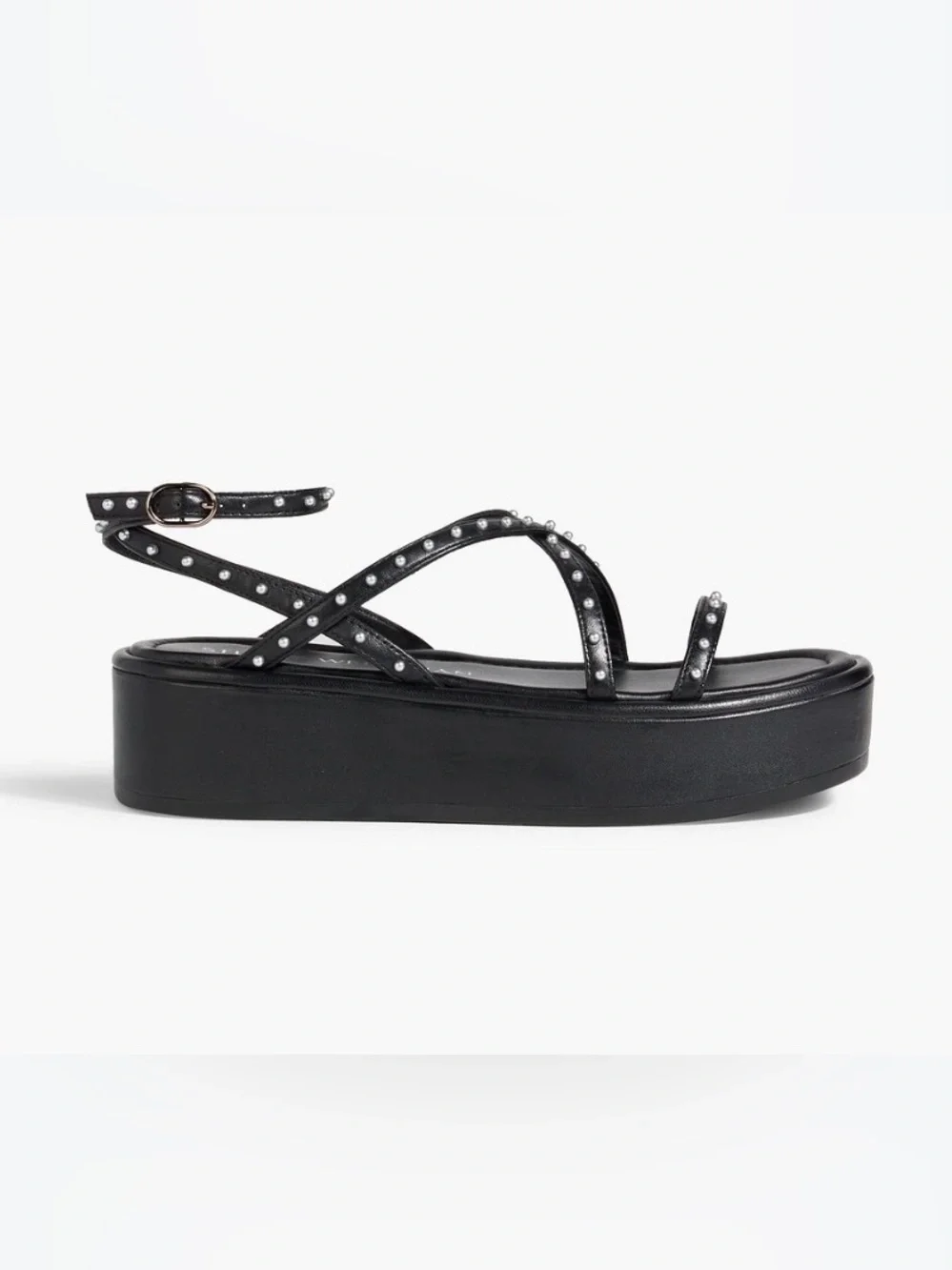 Stuart Weitzman Summerlift Black Faux Pearl Platform Sandals Size 8.5
